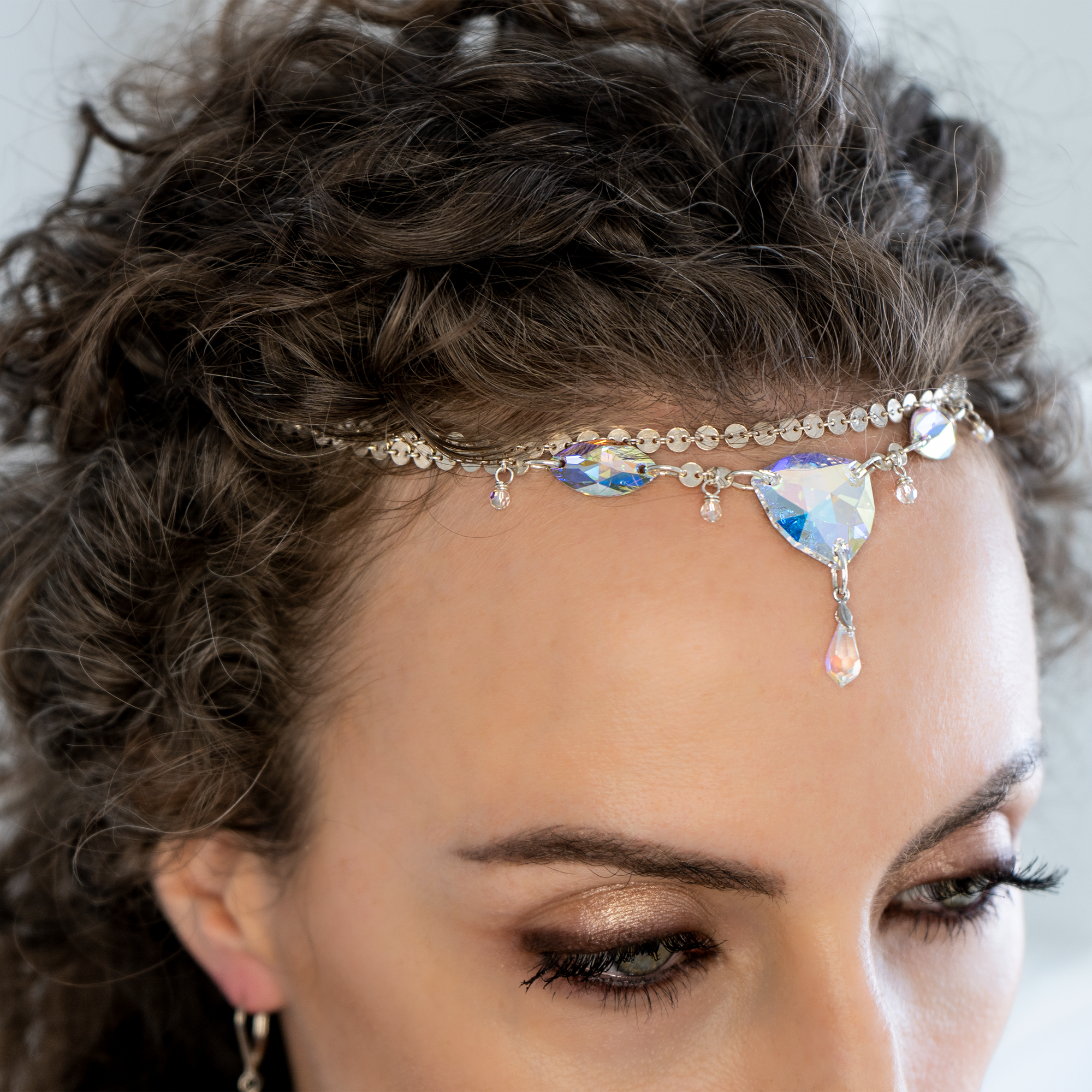 Isis | Aurora Borealis Swarovski Crystals, Sterling Silver Boho Chain