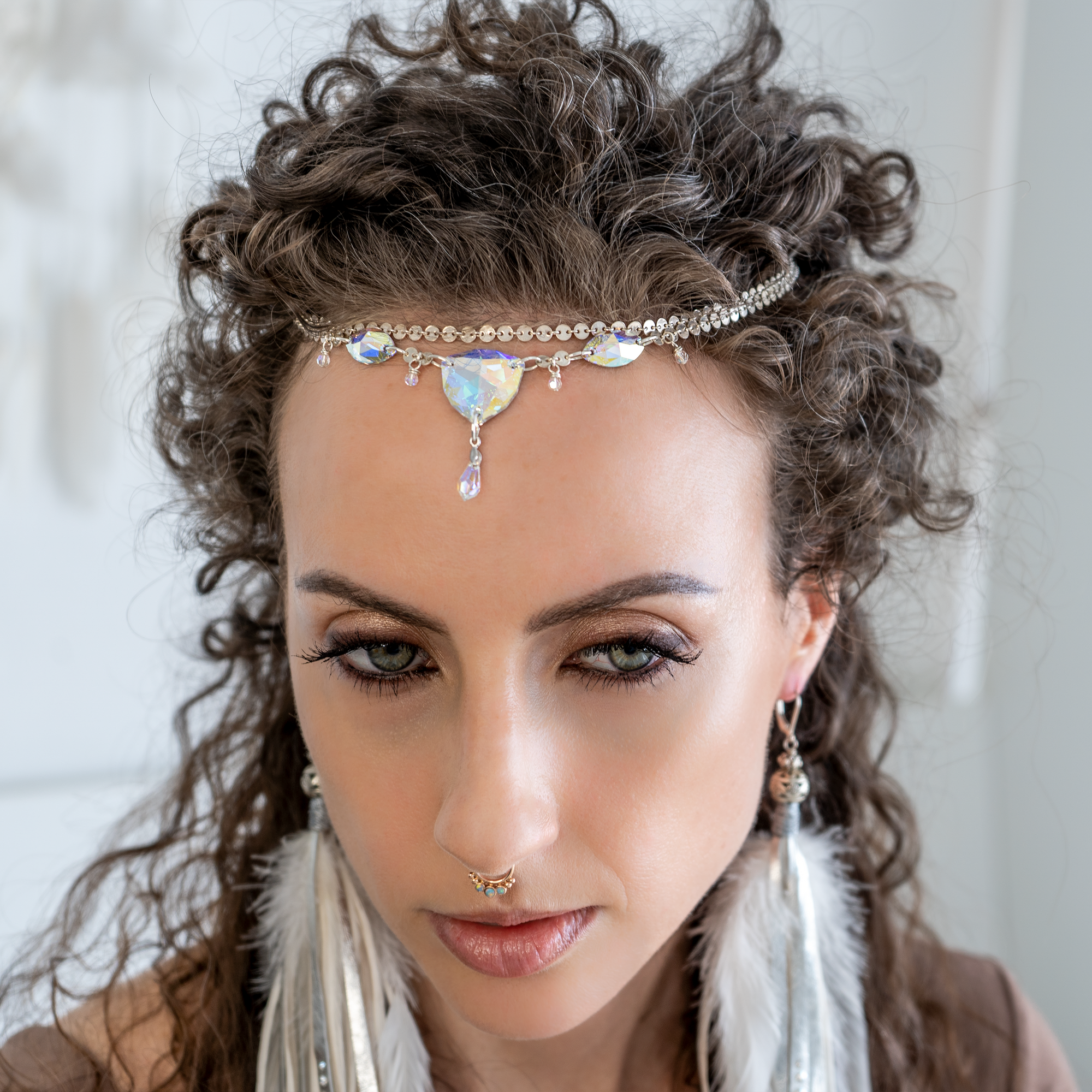 Isis | Aurora Borealis Swarovski Crystals, Sterling Silver Boho Chain